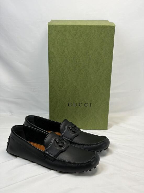 GUCCI Black Leather Interlocking G Driver Loafers SZ M 10.5 SPB JA-364722 main image 13